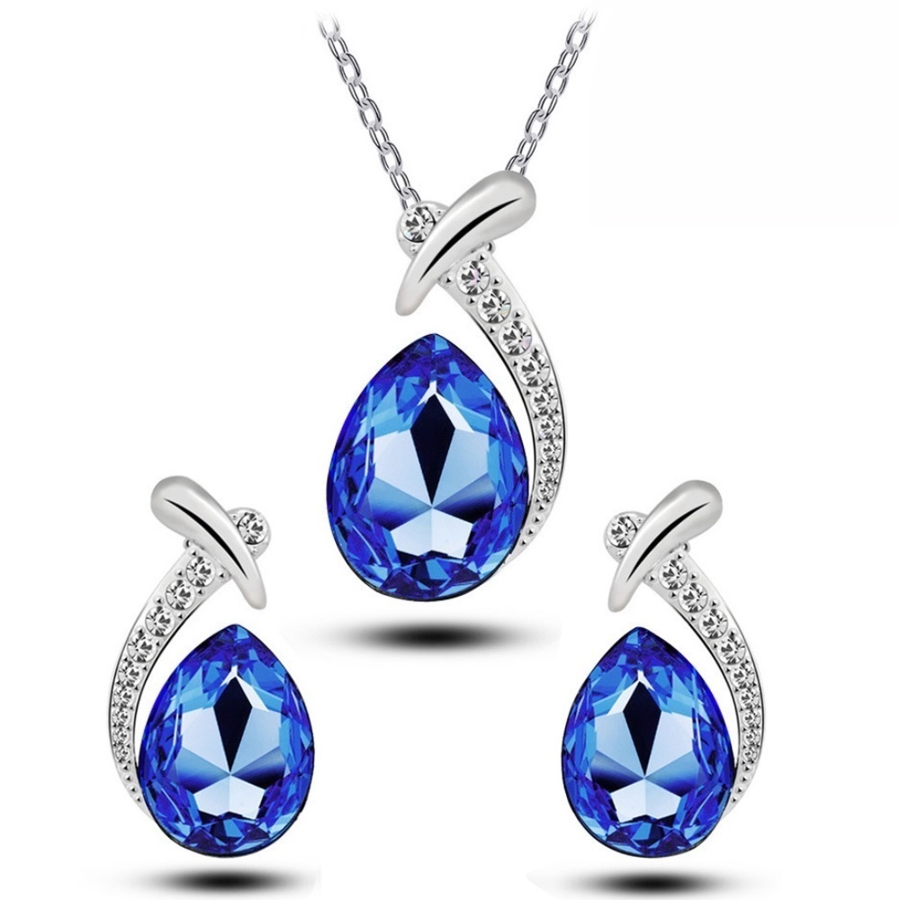 *NURIA* 3-Pc Silver x Dark Blue Fashion Jewelry Set